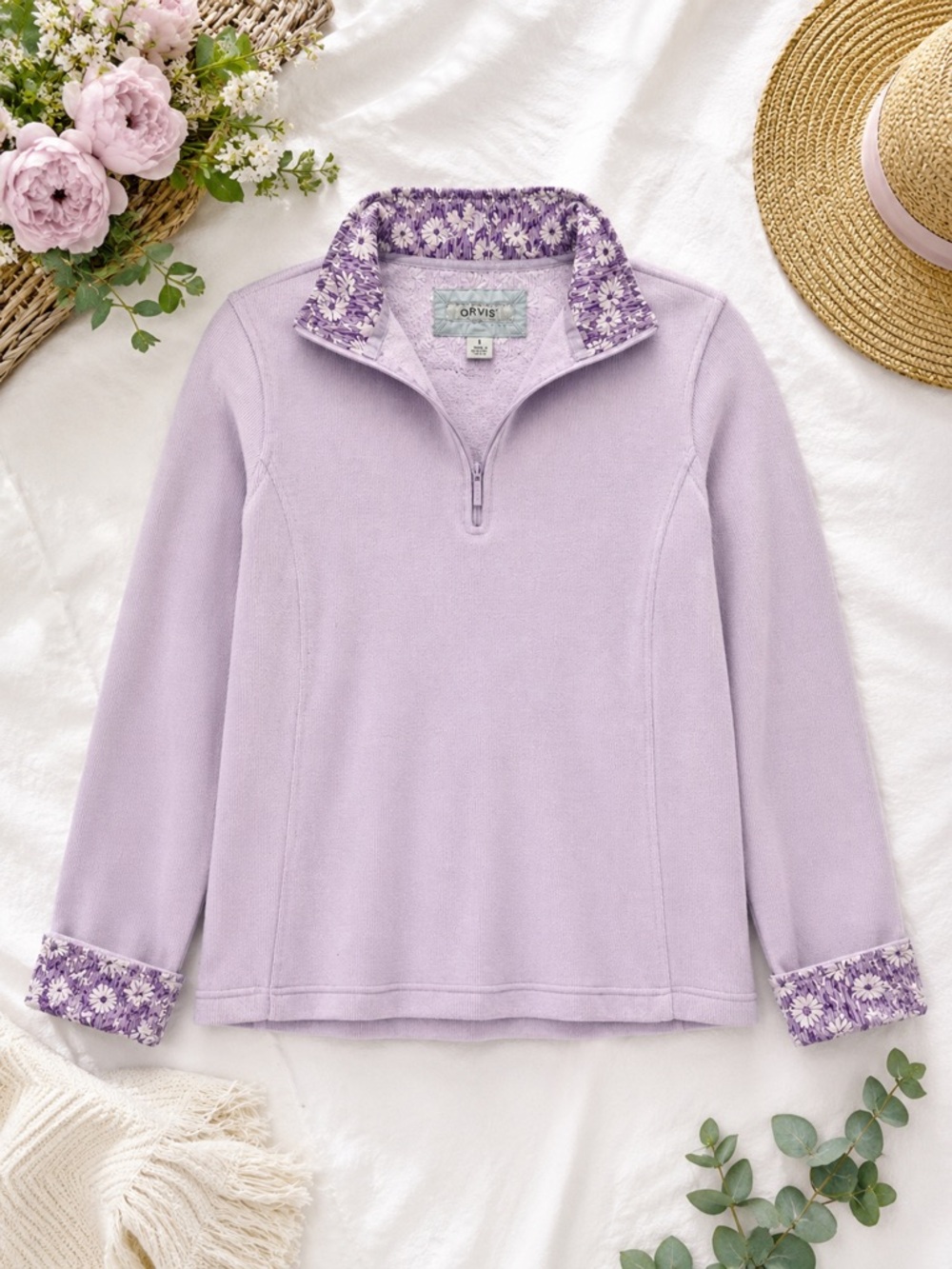 Orvis Floral Trim Quarter-Zip Pullover Size S